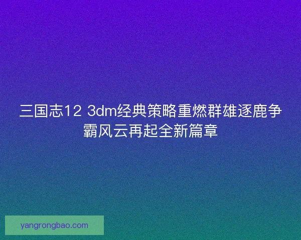 三国志12 3dm经典策略重燃群雄逐鹿争霸风云再起全新篇章